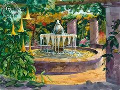 Spring at the Mexican Fountain, Descanso Gardens, California art by Sid Bingham. HD giclee art prints for sale at CaliforniaWatercolor.com - original California paintings, & premium giclee prints for sale