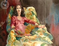 Woman in Red, California art by Sid Bingham. HD giclee art prints for sale at CaliforniaWatercolor.com - original California paintings, & premium giclee prints for sale