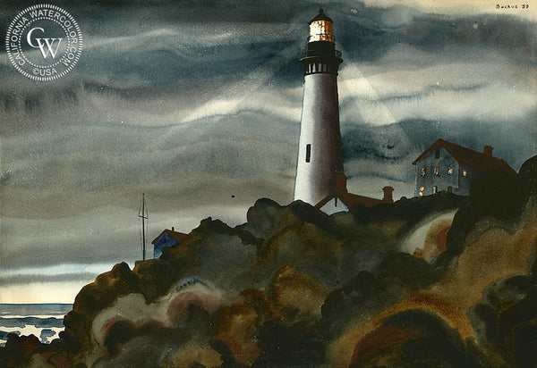 Lighthouse, 1939, California art by Standish Backus Jr.. HD giclee art prints for sale at CaliforniaWatercolor.com - original California paintings, & premium giclee prints for sale