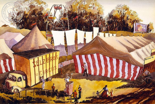 Selz Bros Circus, 1938, California art by Standish Backus Jr.. HD giclee art prints for sale at CaliforniaWatercolor.com - original California paintings, & premium giclee prints for sale