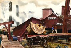 ULC Lumber Mill, c. 1940s, California art by Standish Backus Jr.. HD giclee art prints for sale at CaliforniaWatercolor.com - original California paintings, & premium giclee prints for sale
