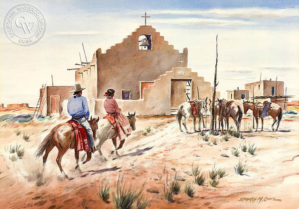 Navajo Riders, California art by Stanley Long. HD giclee art prints for sale at CaliforniaWatercolor.com - original California paintings, & premium giclee prints for sale