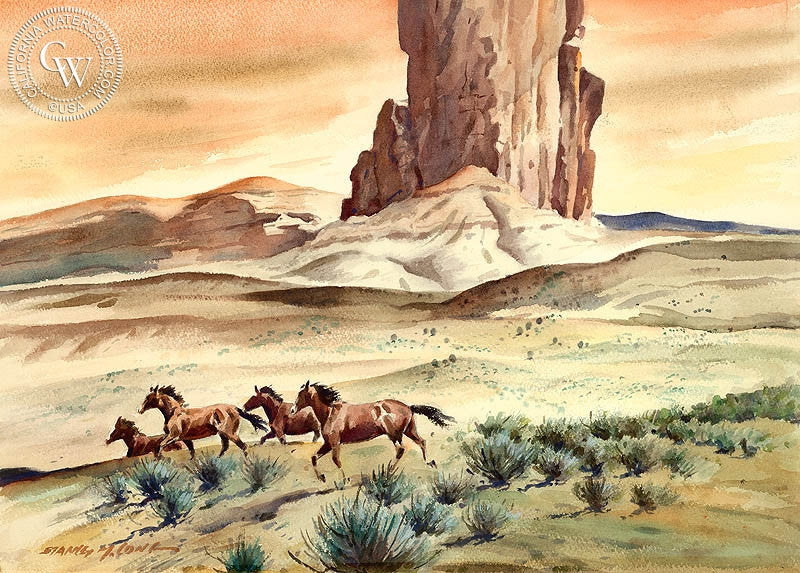 Open Range, c. 1948, watercolor painting by Stanley Long  (American art). Fine art giclée print reproduction by California Watercolor for wall decor.