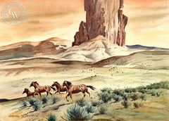 Open Range, c. 1948, California art by Stanley Long. HD giclee art prints for sale at CaliforniaWatercolor.com - original California paintings, & premium giclee prints for sale