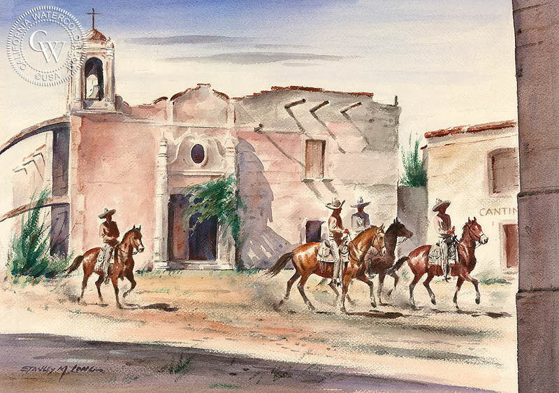 Vaqueros, watercolor painting by Stanley Long  (American art). Fine art giclée print reproduction by California Watercolor for wall decor.
