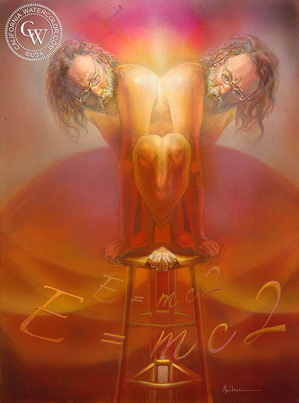 Imagination, E=mc2, watercolor painting by Stephanie Goldman  (American art). Fine art giclée print reproduction by California Watercolor for wall decor.