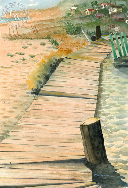 Crystal Cove, Looking North, California watercolor art by Steve Santmyer. HD giclee art prints for sale at CaliforniaWatercolor.com - original California paintings, & premium giclee prints for sale