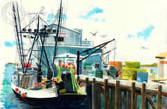 Docked, California art by Steve Santmyer. HD giclee art prints for sale at CaliforniaWatercolor.com - original California paintings, & premium giclee prints for sale