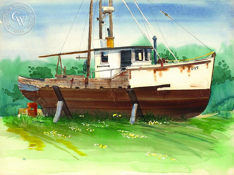 Dot, watercolor painting by Steve Santmyer  (American art). Fine art giclée print reproduction by California Watercolor for wall decor.