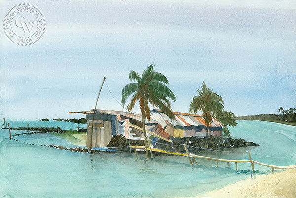 Kona Beach Shack, Laguna, California watercolor art by Steve Santmyer. HD giclee art prints for sale at CaliforniaWatercolor.com - original California paintings, & premium giclee prints for sale