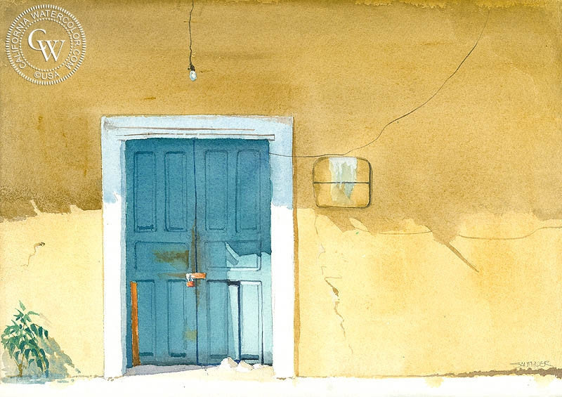 The Door, Zihuatanejo, Mexico, watercolor painting by Steve Santmyer  (American art). Fine art giclée print reproduction by California Watercolor for wall decor.