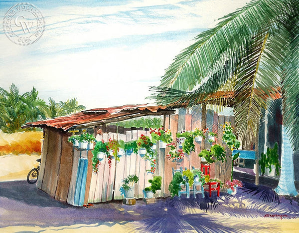 The Red Chair, California art by Steve Santmyer. HD giclee art prints for sale at CaliforniaWatercolor.com - original California paintings, & premium giclee prints for sale