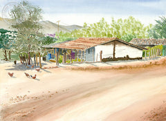 The Road Into Saladita, Gro, Mexico, California art by Steve Santmyer. HD giclee art prints for sale at CaliforniaWatercolor.com - original California paintings, & premium giclee prints for sale