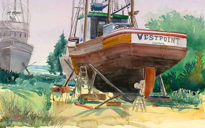 Westpoint, watercolor painting by Steve Santmyer  (American art). Fine art giclée print reproduction by California Watercolor for wall decor.