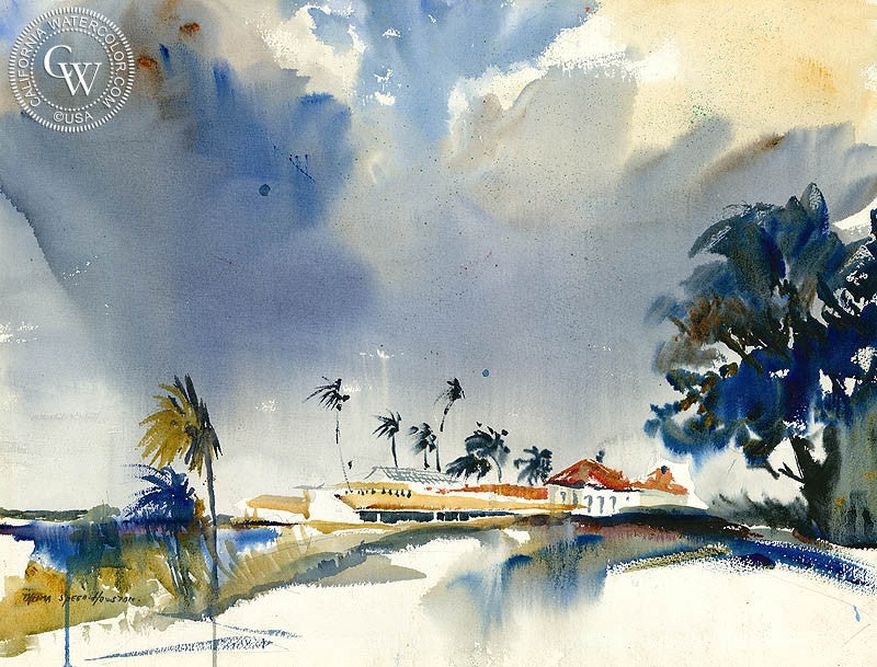 The Track, watercolor painting by Thelma Speed Houston  (American art). Fine art giclée print reproduction by California Watercolor for wall decor.