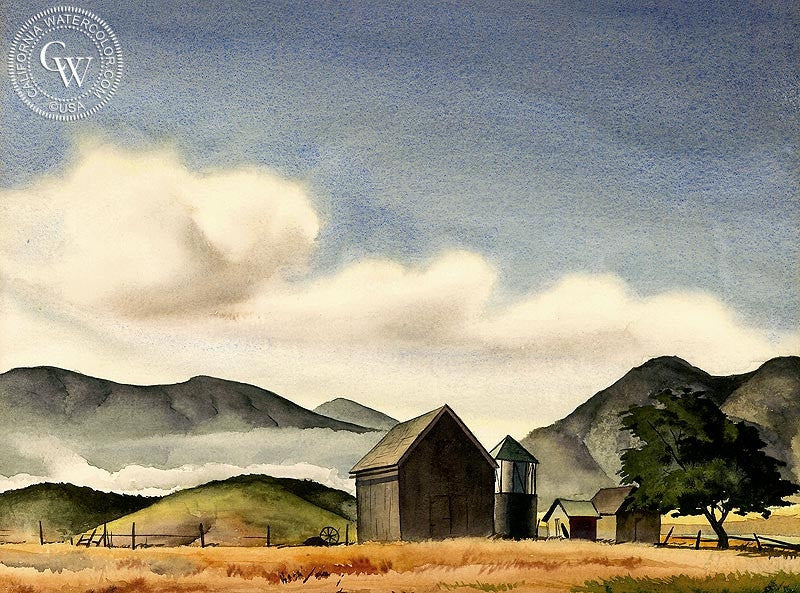 The Farm, watercolor painting by Tom Craig  (American art). Fine art giclée print reproduction by California Watercolor for wall decor.