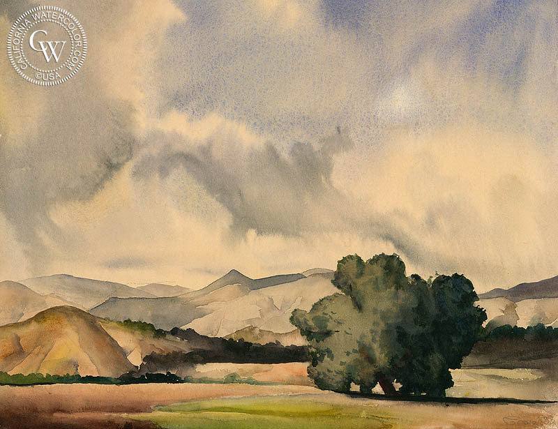 Untitled Landscape, 1933, watercolor painting by Tom Craig  (American art). Fine art giclée print reproduction by California Watercolor for wall decor.