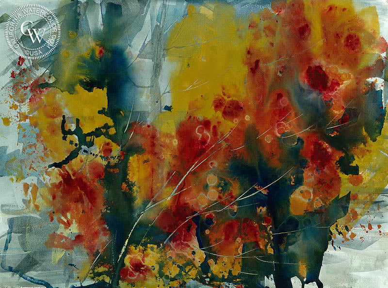Floral Abstract, watercolor painting by Tom Fong  (American art). Fine art giclée print reproduction by California Watercolor for wall decor.