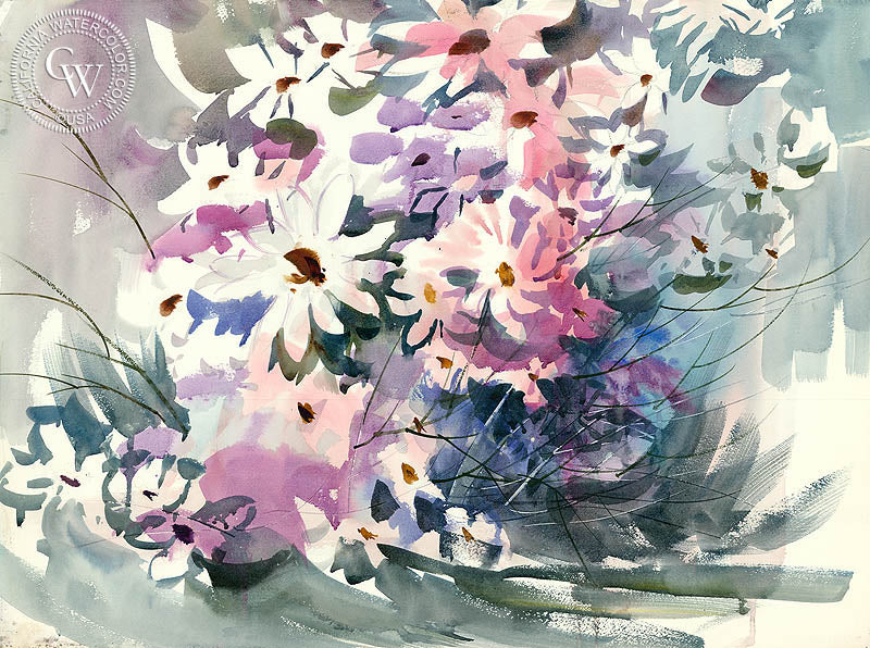Flower Bouquet, watercolor painting by Tom Fong  (American art). Fine art giclée print reproduction by California Watercolor for wall decor.