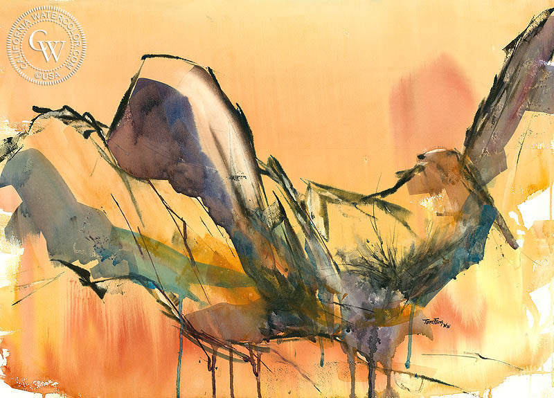 Half Dome, Yosemite, watercolor painting by Tom Fong  (American art). Fine art giclée print reproduction by California Watercolor for wall decor.