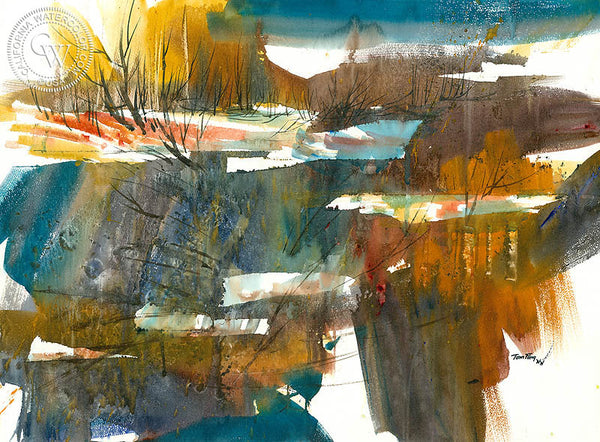 Snowy Creek, California watercolor art by Tom Fong. Original California watercolor painting for sale, fine art giclee print for sale, Yosemite painting, Yosemite art, California Pier art, CaliforniaWatercolor.com