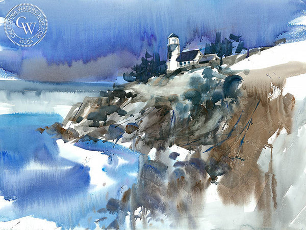 The Lighthouse, California watercolor art by Tom Fong. Original California watercolor painting for sale, fine art giclee print for sale, Lighthouse art, Lighthouse watercolor painting, CaliforniaWatercolor.com