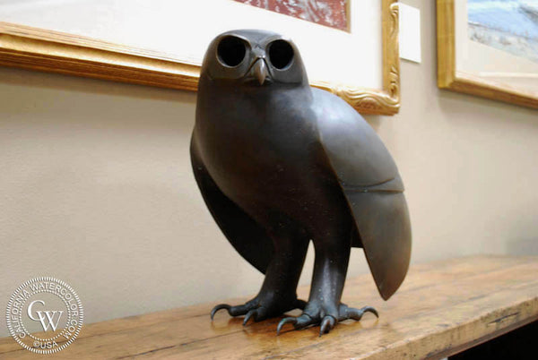 Tom Van Sant - A bronze sculpture of an Owl, Original bronze sculpture for sale, bronze wildlife sculpture, CaliforniaWatercolor.com