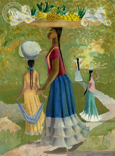 On the Way to Market, Mexico, 1953, California art by Tom Van Sant. HD giclee art prints for sale at CaliforniaWatercolor.com - original California paintings, & premium giclee prints for sale