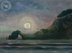 Anchor Bay Moon, California art by Tony Sheets. HD giclee art prints for sale at CaliforniaWatercolor.com - original California paintings, & premium giclee prints for sale