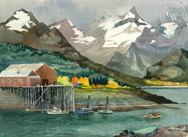 The Cannery, Haines, Alaska, 1984, California art by Tony Sheets. HD giclee art prints for sale at CaliforniaWatercolor.com - original California paintings, & premium giclee prints for sale