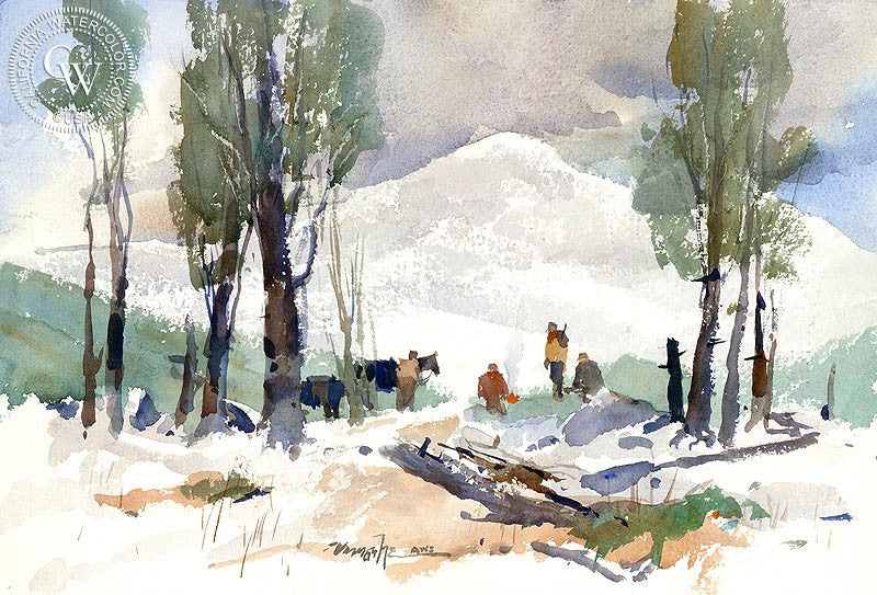 The Hunting Party, watercolor painting by Vernon Nye  (American art). Fine art giclée print reproduction by California Watercolor for wall decor.