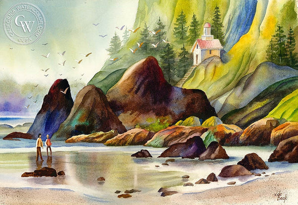 Northern California Coast, California art by Vic de Beck. HD giclee art prints for sale at CaliforniaWatercolor.com - original California paintings, & premium giclee prints for sale