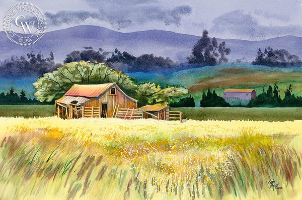 Petaluma Barn, California art by Vic de Beck. HD giclee art prints for sale at CaliforniaWatercolor.com - original California paintings, & premium giclee prints for sale