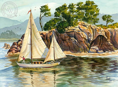 Sailing at Point Lobos, California art by Vic de Beck. HD giclee art prints for sale at CaliforniaWatercolor.com - original California paintings, & premium giclee prints for sale
