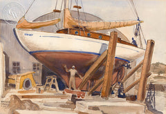 Drydock, 1940, California watercolor art by Watson Cross Jr.. HD giclee art prints for sale at CaliforniaWatercolor.com - original California paintings, & premium giclee prints for sale