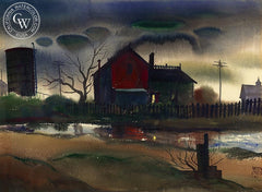 Red Barn, 1945, California art by Watson Cross Jr.. HD giclee art prints for sale at CaliforniaWatercolor.com - original California paintings, & premium giclee prints for sale