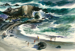 Beach Play, Laguna Beach, California watercolor art by Wayne La Com. HD giclee art prints for sale at CaliforniaWatercolor.com - original California paintings, & premium giclee prints for sale