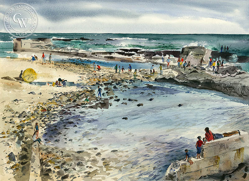 Ruins at Royal Palms, 1950, watercolor painting by Wayne La Com  (American art). Fine art giclée print reproduction by California Watercolor for wall decor.