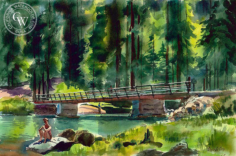 Truckee River, watercolor painting by Wayne La Com  (American art). Fine art giclée print reproduction by California Watercolor for wall decor.