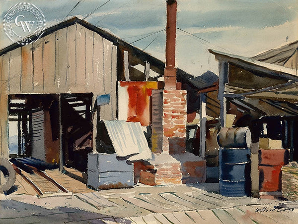 Saw Mill, 1938, California art by Willard Cox. HD giclee art prints for sale at CaliforniaWatercolor.com - original California paintings, & premium giclee prints for sale