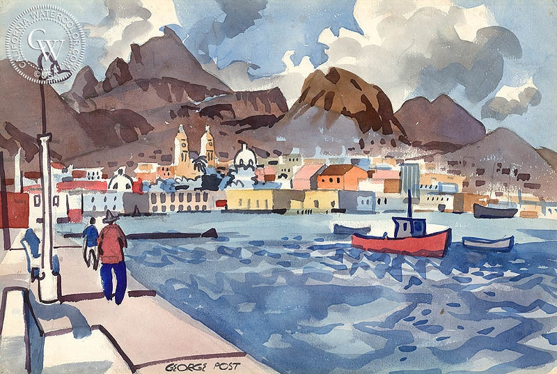 Guaymas, Mexico, 1957, art by George Post – California Watercolor