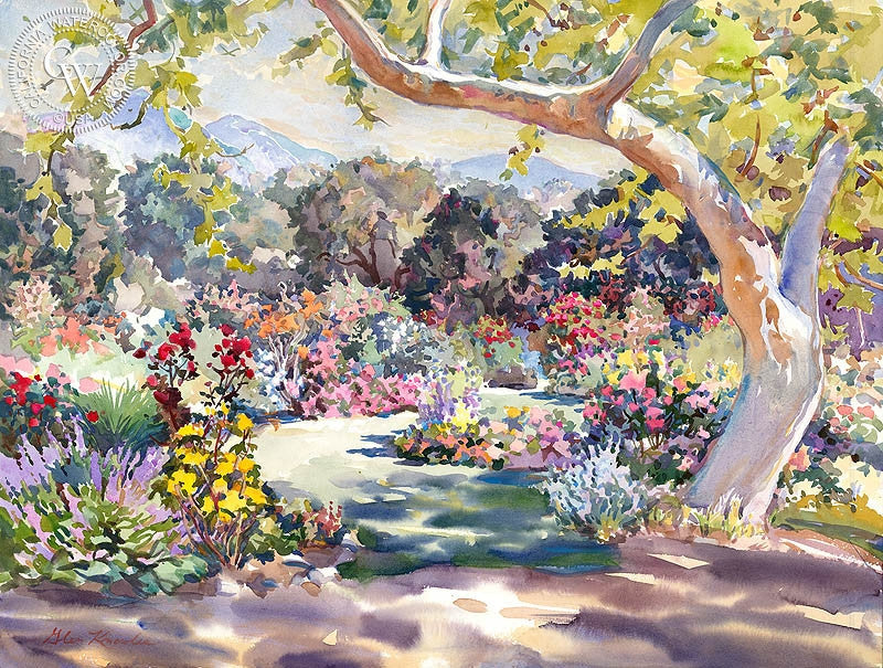 Spring in Descanso, watercolor painting by Glen Knowles  (American art). Fine art giclée print reproduction by California Watercolor for wall decor.