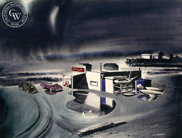 George's Place, c. 1930's, California art by Irv Wyner. HD giclee art prints for sale at CaliforniaWatercolor.com - original California paintings, & premium giclee prints for sale