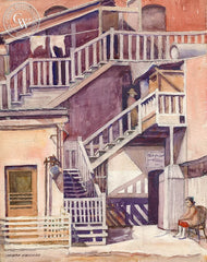 Back Stairs, 1935, California art by Joseph Weisman. HD giclee art prints for sale at CaliforniaWatercolor.com - original California paintings, & premium giclee prints for sale