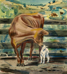 Adopting the Lamb, California art by Lee Blair. HD giclee art prints for sale at CaliforniaWatercolor.com - original California paintings, & premium giclee prints for sale