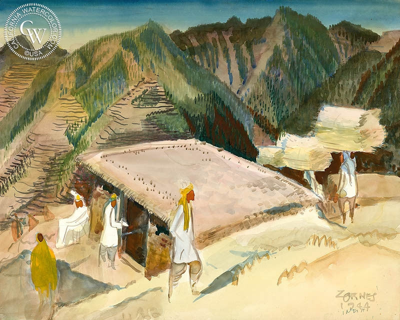 At Khanaspur, India, 1944, art by Milford Zornes – California