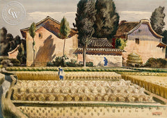 Farm of Kunming, 1944, California art by Milford Zornes. HD giclee art prints for sale at CaliforniaWatercolor.com - original California paintings, & premium giclee prints for sale
