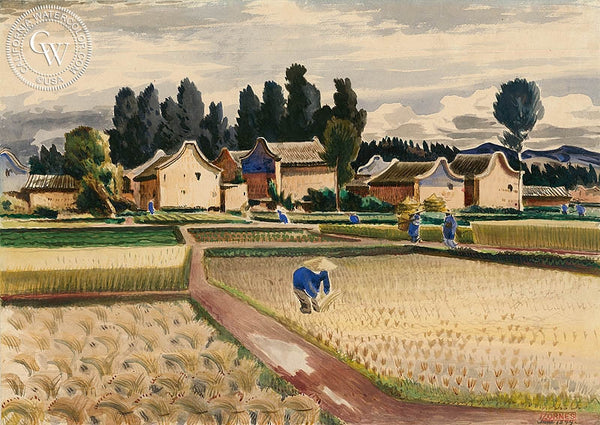 Field of Kunming, 1944, California art by Milford Zornes. HD giclee art prints for sale at CaliforniaWatercolor.com - original California paintings, & premium giclee prints for sale