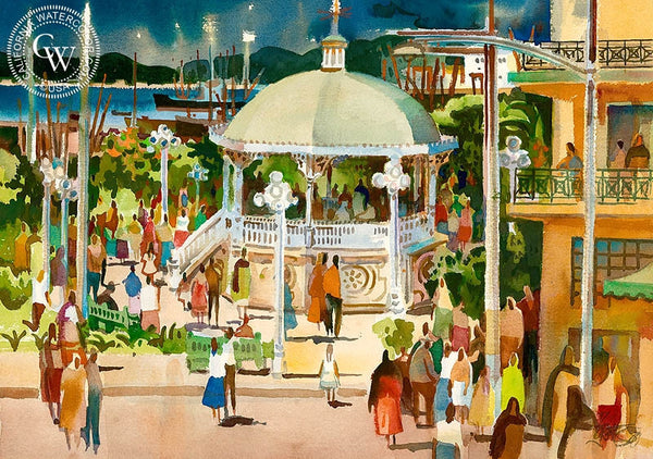 Gazebo at Manzanillo, 1981, California art by Milford Zornes. HD giclee art prints for sale at CaliforniaWatercolor.com - original California paintings, & premium giclee prints for sale