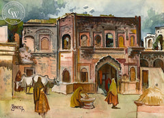 Old City of Delhi, 1943, California art by Milford Zornes. HD giclee art prints for sale at CaliforniaWatercolor.com - original California paintings, & premium giclee prints for sale